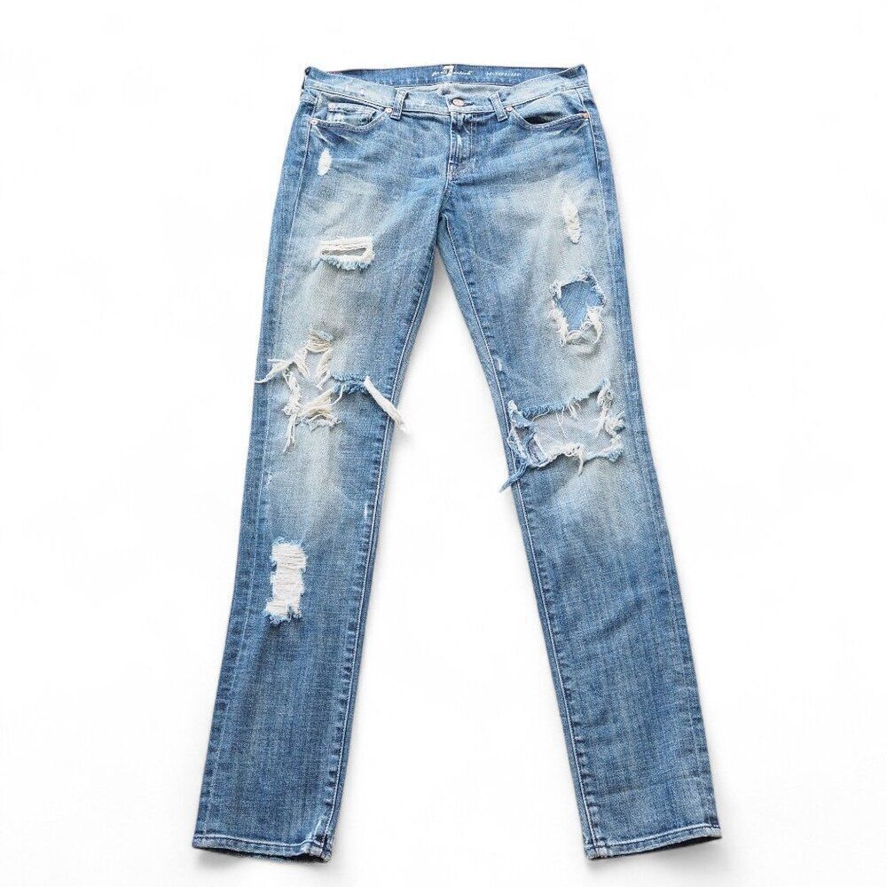 7 For All Mankind Roxanne Distressed Medium Wash Ankle Jeans Women's 29